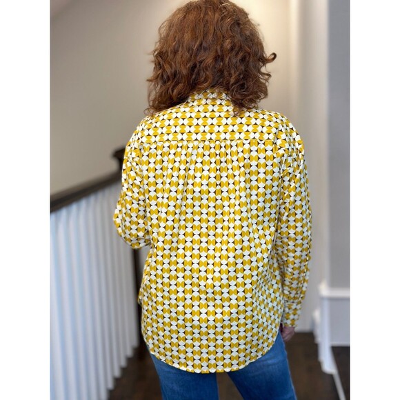 Voyageur By Mersea Aphrodite Button Up Shirt Top Printed Cotton Yellow L 280017 - Picture 4 of 9